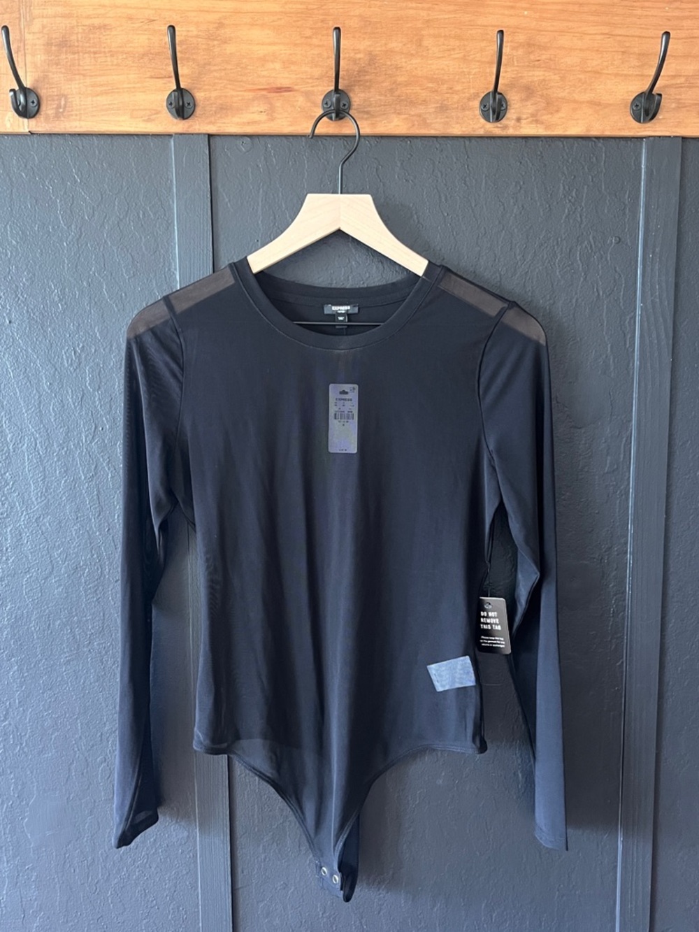 Express Black Mesh Long Sleeve Bodysuit